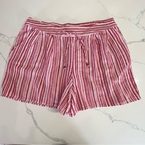 NWT TERRA & SKY LINEN BLEND RED WHITE STRIPE SHORTS 1X
